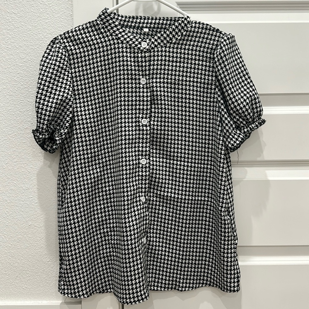 Puff sleeve houndstooth print